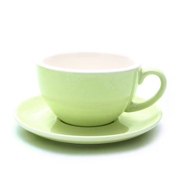 美式LATTE雙色經典咖啡杯 馬卡龍綠色 附碟子 一組
