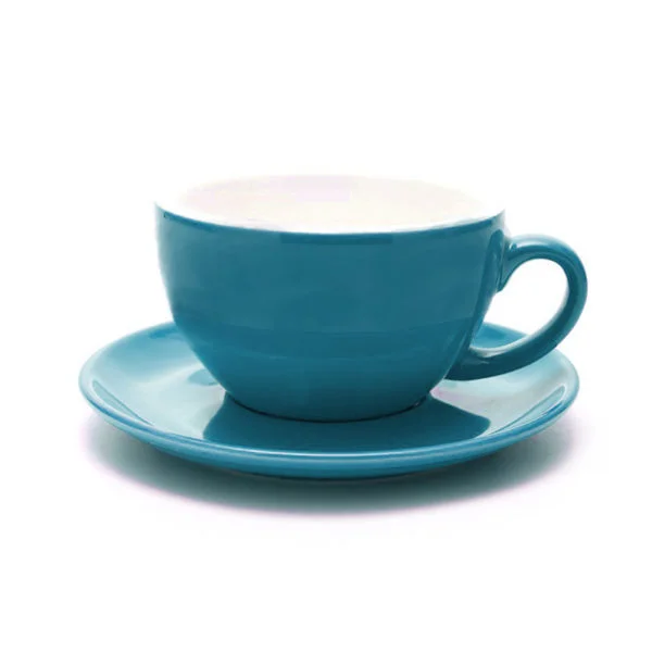 美式LATTE雙色經典咖啡杯 土耳其藍色 附碟子 一組